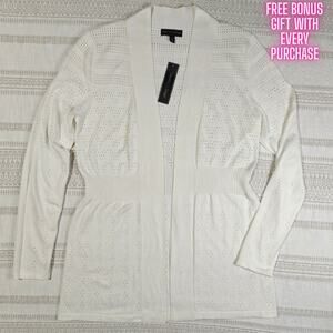 Sienna Sage White Knit Cardigan Sweater Medium NWT Lightweight Eyelet Design